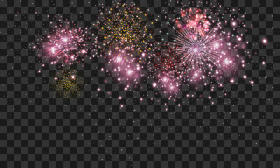 Vector firework animation realistic transparent concept with celebration symbols illustration