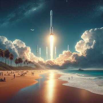 rocket lounch over the sea beach