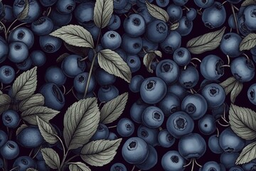 Seamless pattern of blueberries on background. Generative AI