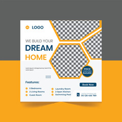 Real Estate social media post design for square web banner design template.