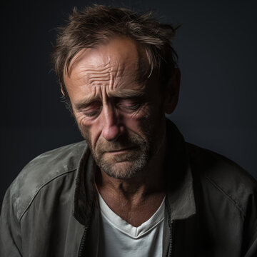 Portrait of a Man Portraying Extreme Depression, Use in Mental Health Awareness or Support Campaigns