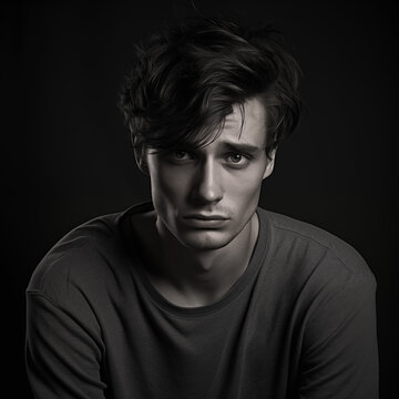 Portrait of a Young Man Depicting Depression, Use in Mental Health Awareness or Support Campaigns