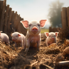 Baby pigs on a farm 
