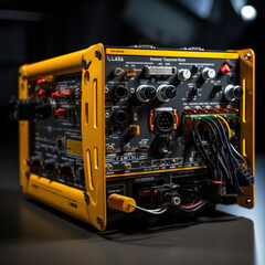 Fototapeta premium back view of a yellow amplifier 