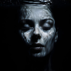 Close up of a woman's face underwater 