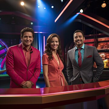 Glamour and Showtime Charismatic Emcees and Hosts in Studio with Applauding Audience