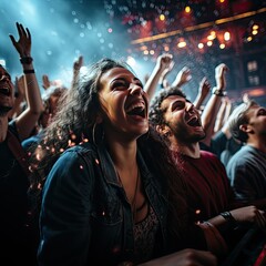 Young Woman and Friends Having Fun at Concert Venue