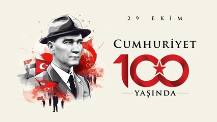 29 Ekim Cumhuriyet Bayramı 100. yılı kutlu olsun. (Ankara, Turkiye) Translation: Happy 100th anniversary of 29 October Republic Day. (Ankara, Turkey)