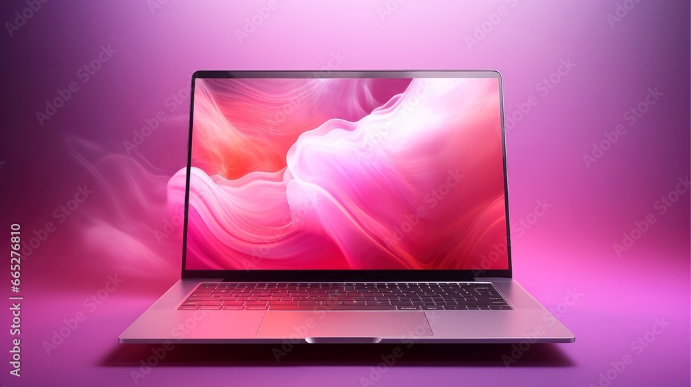 Wall mural Mockup of beautiful laptop with multicolor background