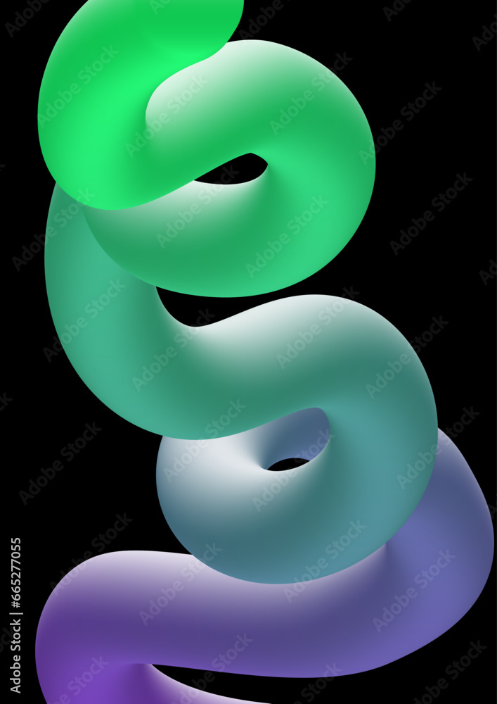 Aufkleber abstract 3d curved neon line concept. creativity and art object for flyers. green spiral with blue g