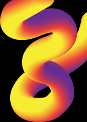 Abstract 3d curved neon line concept. Creativity and art object for flyers. Orange spiral with blue gradient. Graphic element for website. Isometric vector illustration isolated on black background