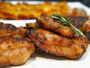 close up chicken bar b q for family dinner gathering happy time