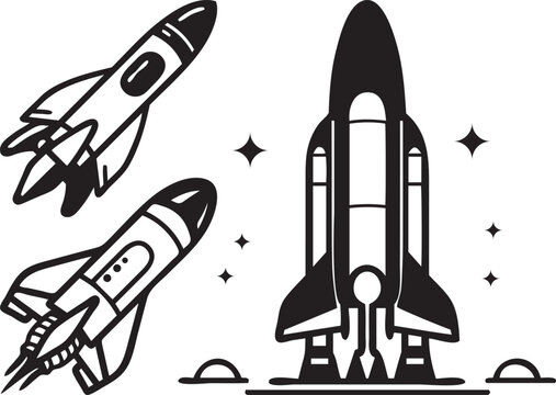 retro space rocket icon set vector EPS10