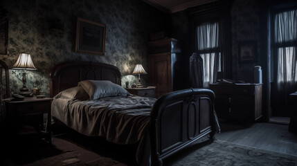 Spook Haunted House Bedroom - obrazy, fototapety, plakaty