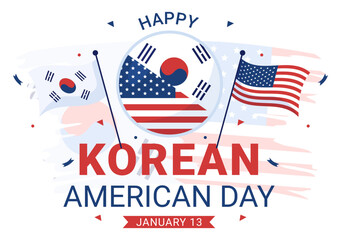 Korean American Day Vector Illustration on January 13 with USA and South Korean Flag to Commemorate Republic Of Alliance in Flat Background Design - obrazy, fototapety, plakaty