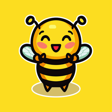 Vetor gratis abelha de mel bonito sorrindo ilustracao de icone de vetor de desenhos animados