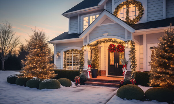 A house covered with christmas lights and festive decorations for the holiday season