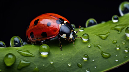 A ladybug on a green leaf