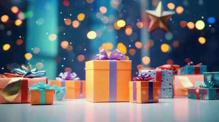 Colorful gift boxes on a festive background