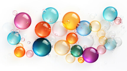 A lot of soap colorful bubbles on white background