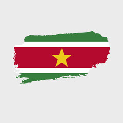 Suriname flag with grunge texture. Vector illustration of national flag painted with brush with grunge effect and watercolor stroke. Happy Independence Day.