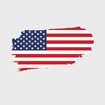 United States of America flag with grunge texture. Vector illustration of national flag painted with brush with grunge effect and watercolor stroke. Happy Independence Day.