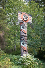 Beautiful view of the Totem Pole in Capilano Suspension Bridge Park in Vancouver, Canada