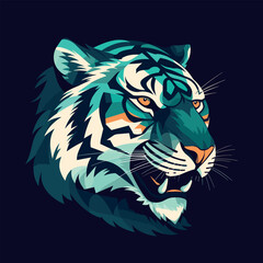 Tiger head mascot logo vector illustration on dark background for sport team or corporate identity