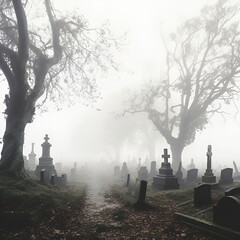 graveyard in the fog