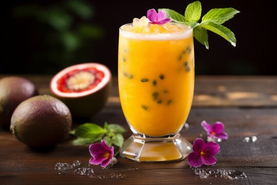 An enticing image of the Passion Fruit Delight cocktail served in a glass with a lime garnish