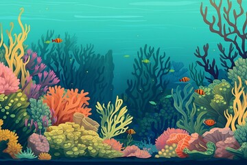 Detailed underwater cartoon border illustration. Generative AI