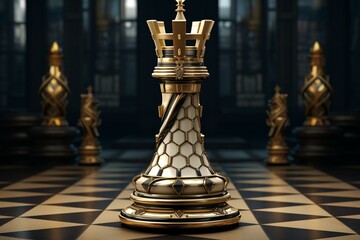 Three-dimensional illustration of a regal chess king piece. Generative AI