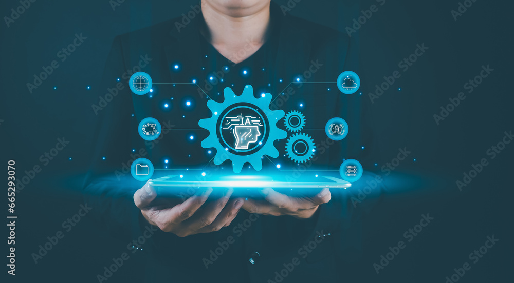 Poster chat robot ai intelligent technology for business use digital robot software assistant human machine