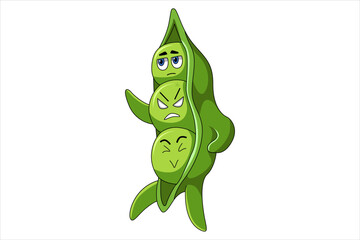 Cute Green Beans Character Design Illustration