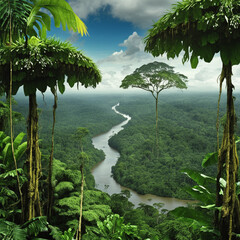 Dense Amazon rainforest area, Generative AI
