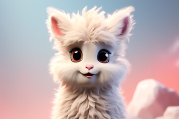 Naklejka premium Llama in a natural environment. Adorable 3D cartoon animal portrait.