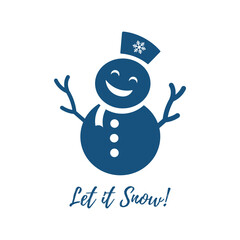 Holiday christmas card with snowman. Let it snow vector illustration.