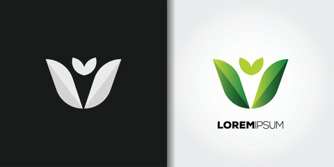 nature letter v logo set