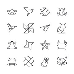 Set of origami icon for web app simple line design - obrazy, fototapety, plakaty