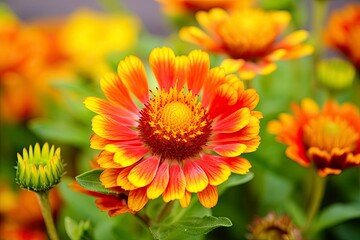 Gaillardia or Blanket Flower. Bright and Colorful Shades of Warm Tones.