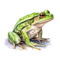 Obraz premium Watercolor green frog on white background.