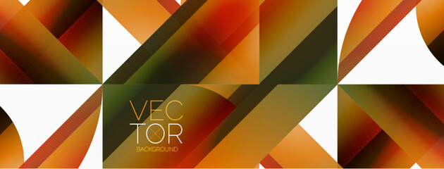 Vibrant color triangles and circles on white background intertwine to create captivating and harmoniously balanced composition for digital designs, presentations, website banners, social media posts