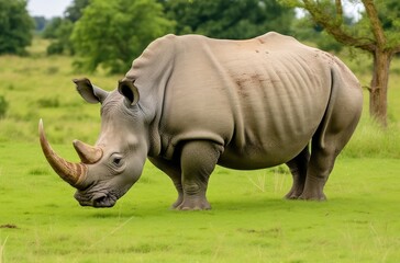 Obraz premium White Rhino grazing.