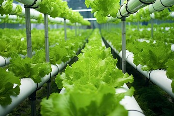 Hydroponic lettuce growing. - obrazy, fototapety, plakaty