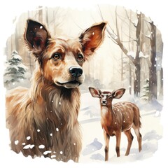 Adorable Pets Meeting Rudolph The Red-Nosed Reindeer , Cartoon Illustration Background