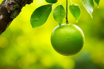 A lime fruit hanging from a tree. Generative AI