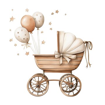 recommend clip art: Watercolor Baby carriage Clipart on white background.