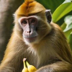 Obraz premium monkey on the tree and eating banana 