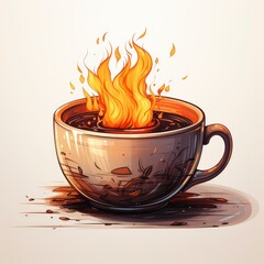Coffee Cup With A Cozy Fireplace Fireside Coffee Cozy, Cartoon Illustration Background