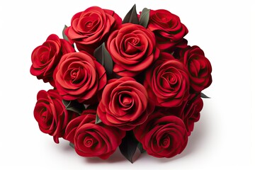 Red rose bouquet isolated on white background.